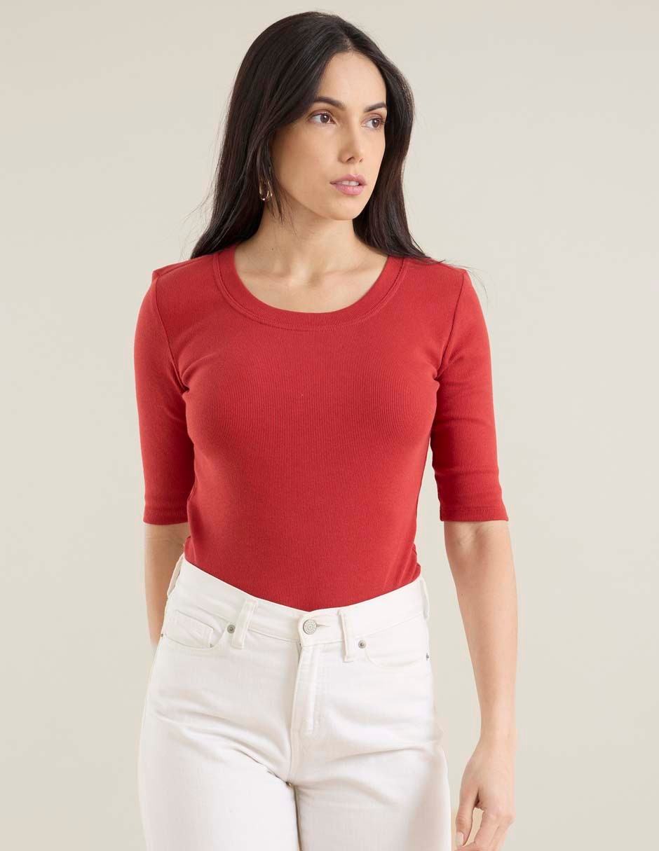 Playera manga al codo cuello redondo para mujer Playera manga al codo cuello redondo para mujer