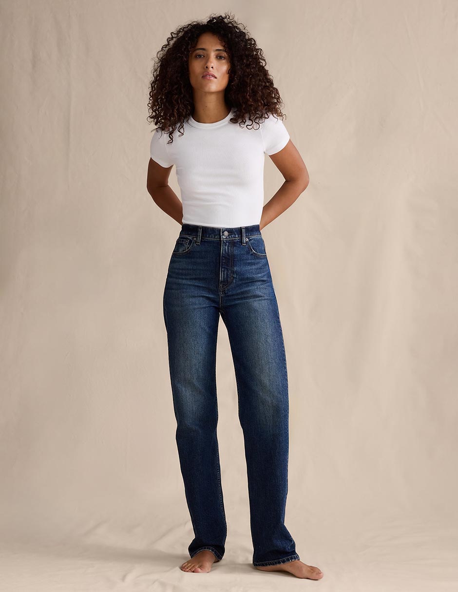 Jeans straight cintura alta para mujer