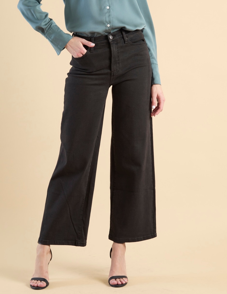 Jeans coulotte wide leg corte cintura alta para mujer 1