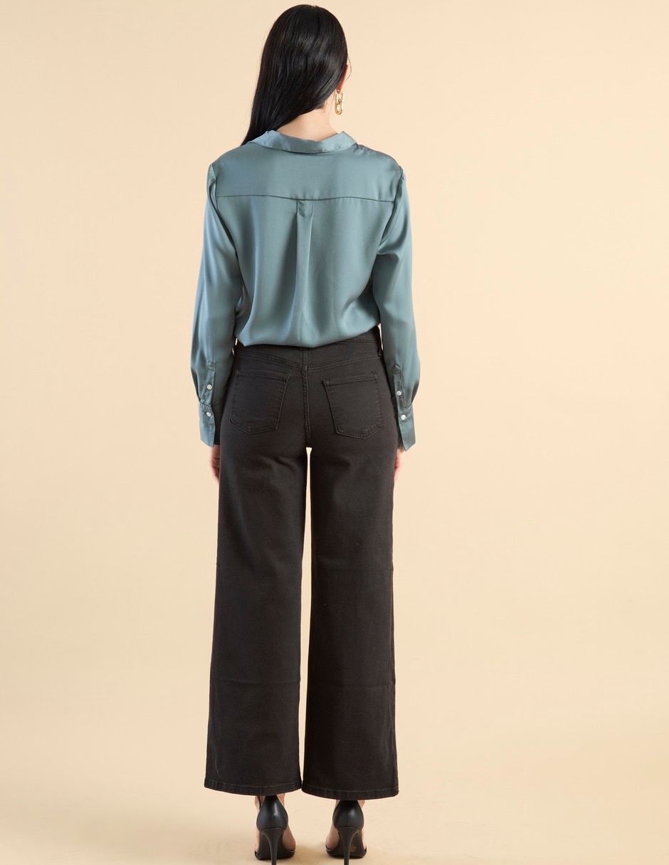 Jeans coulotte wide leg corte cintura alta para mujer 2