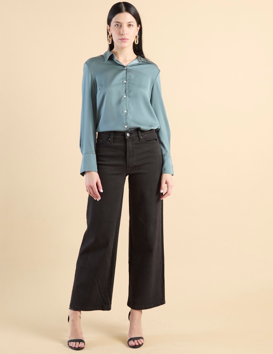 Jeans coulotte wide leg corte cintura alta para mujer 3