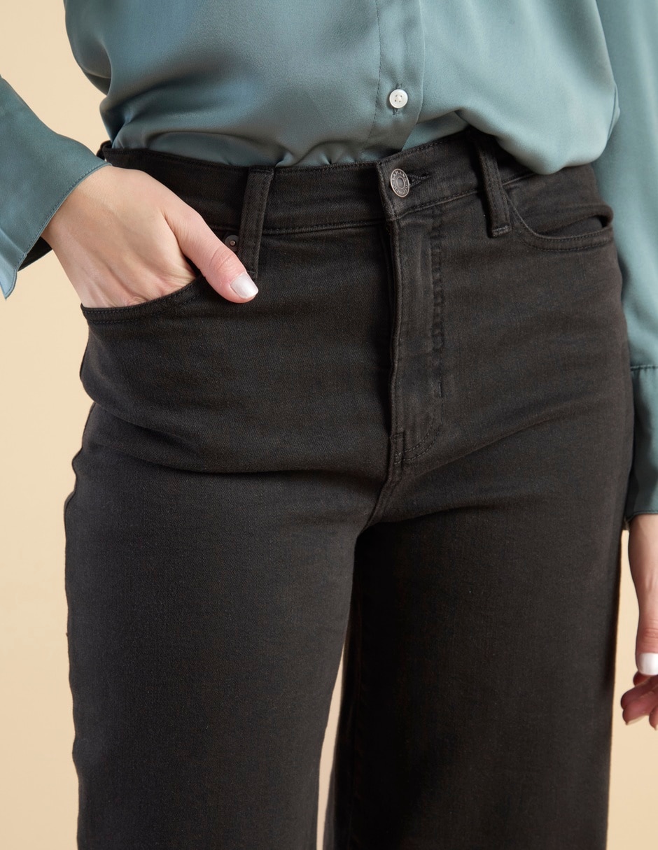 Jeans coulotte wide leg corte cintura alta para mujer 4