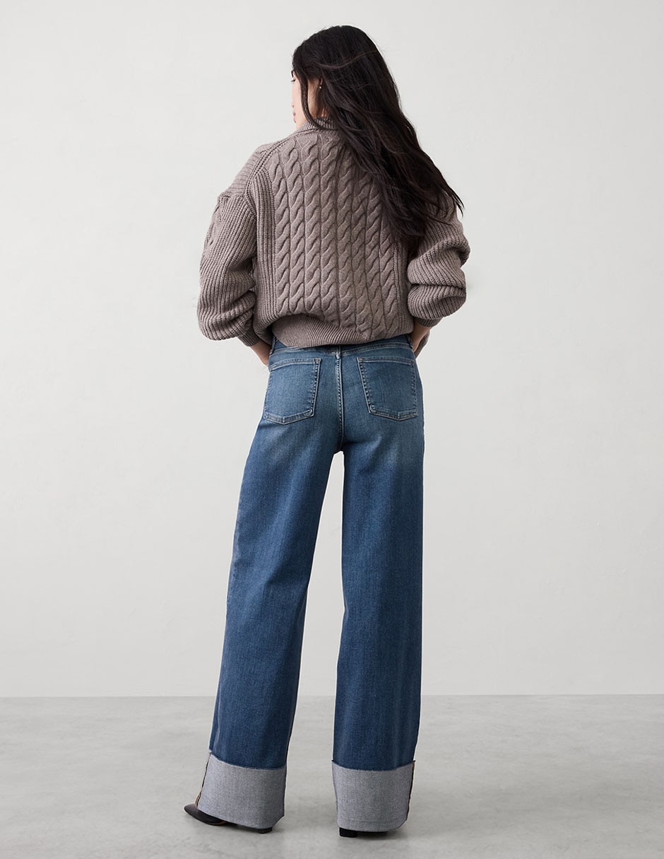 Jeans coulotte wide leg corte cintura alta para mujer