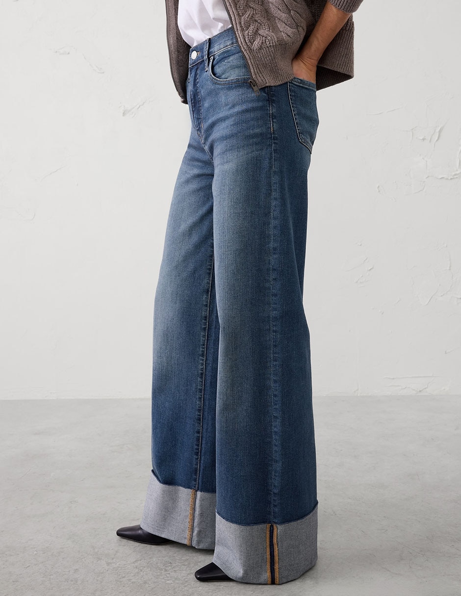Jeans coulotte wide leg corte cintura alta para mujer
