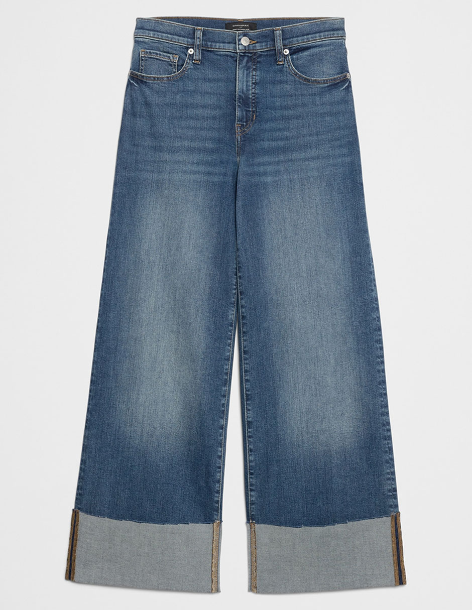 Jeans coulotte wide leg corte cintura alta para mujer
