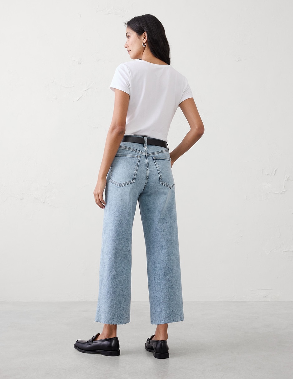 Jeans relaxed wide leg cintura media para mujer 2