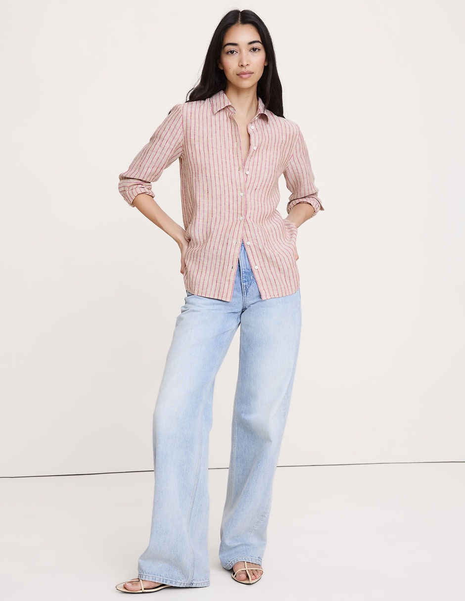 Camisa de lino manga larga para mujer