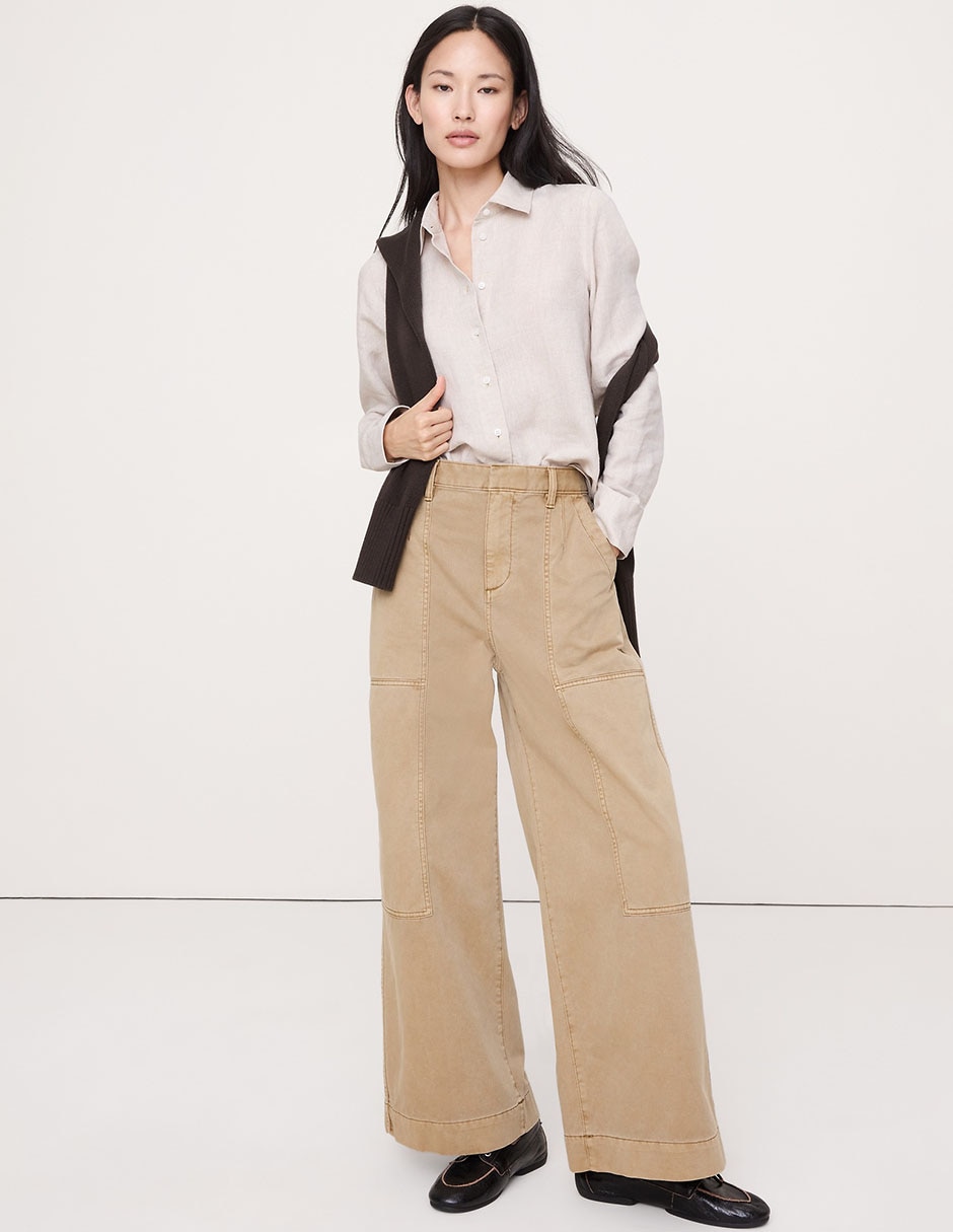 Camisa de lino manga larga para mujer