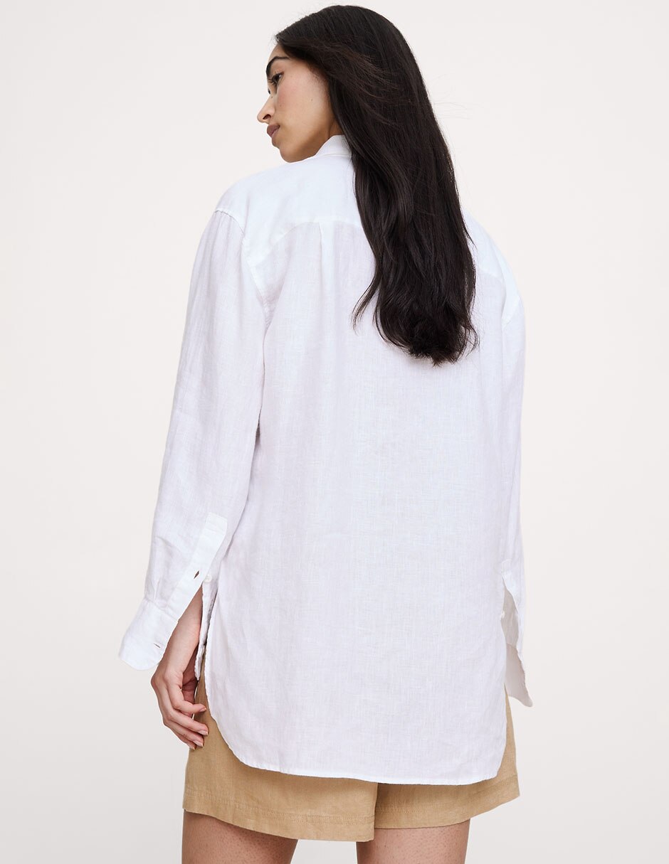 Camisa de lino manga larga para mujer 2