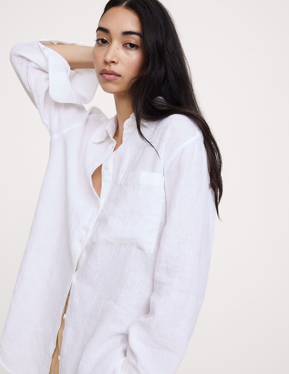 Camisa de lino manga larga para mujer 3