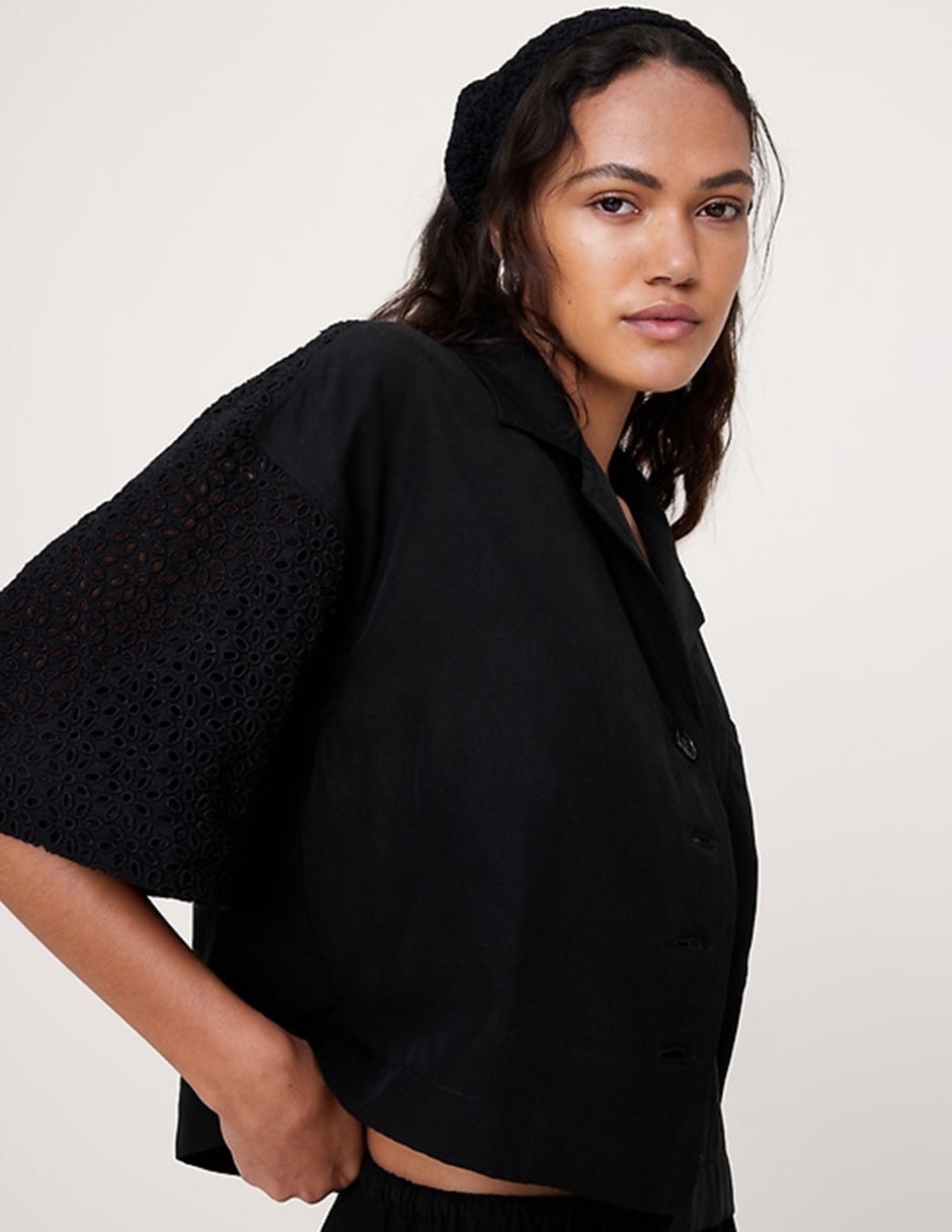 Camisa de lino manga 3/4 para mujer