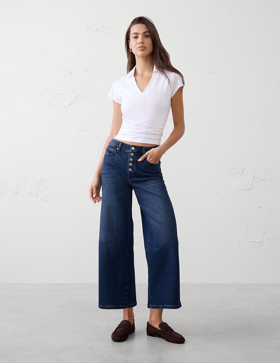 Jeans relaxed wide leg cintura media para mujer 1