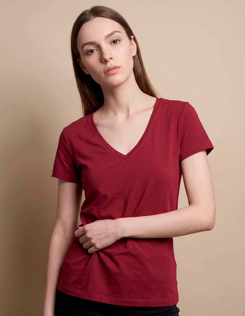 Playera manga corta cuello v para mujer 1