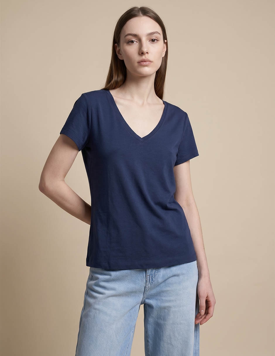 Playera manga corta cuello v para mujer