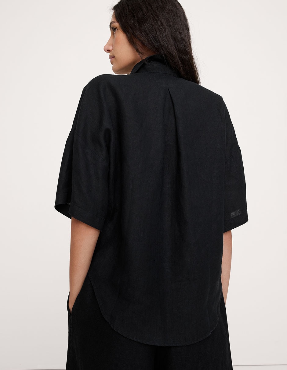 Camisa de lino manga al codo para mujer