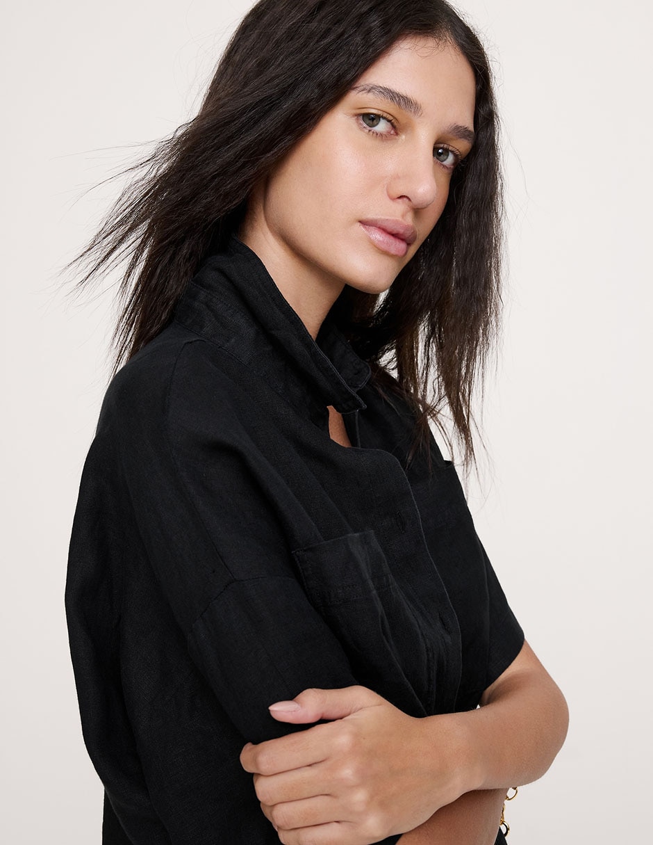 Camisa de lino manga al codo para mujer