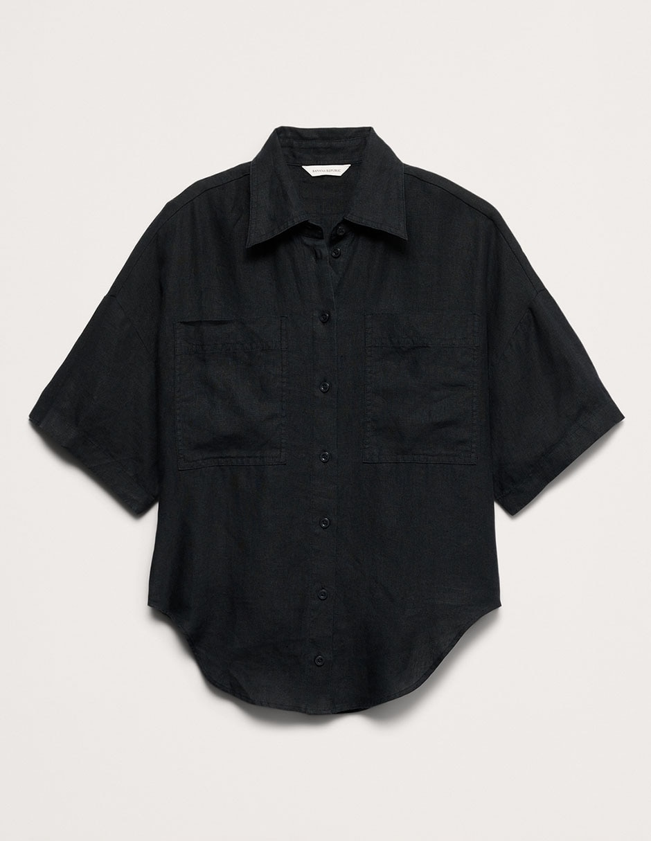 Camisa de lino manga al codo para mujer