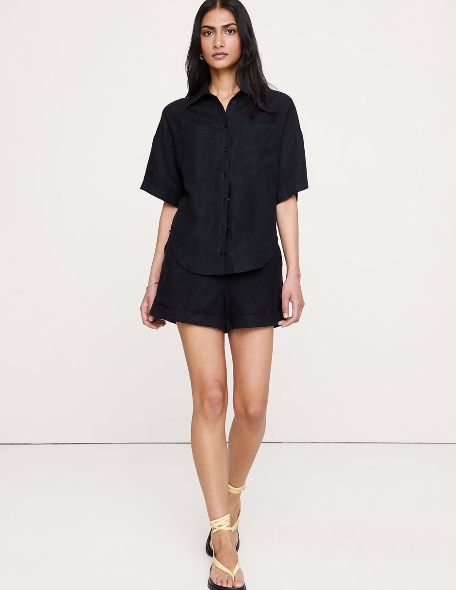 Camisa de lino manga al codo para mujer
