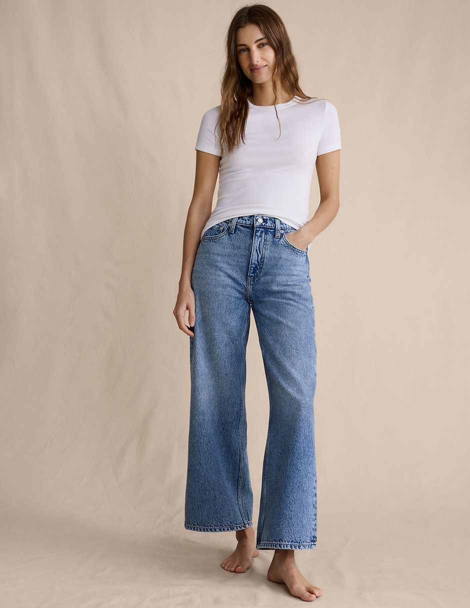 Jeans relaxed wide leg corte cintura para mujer
