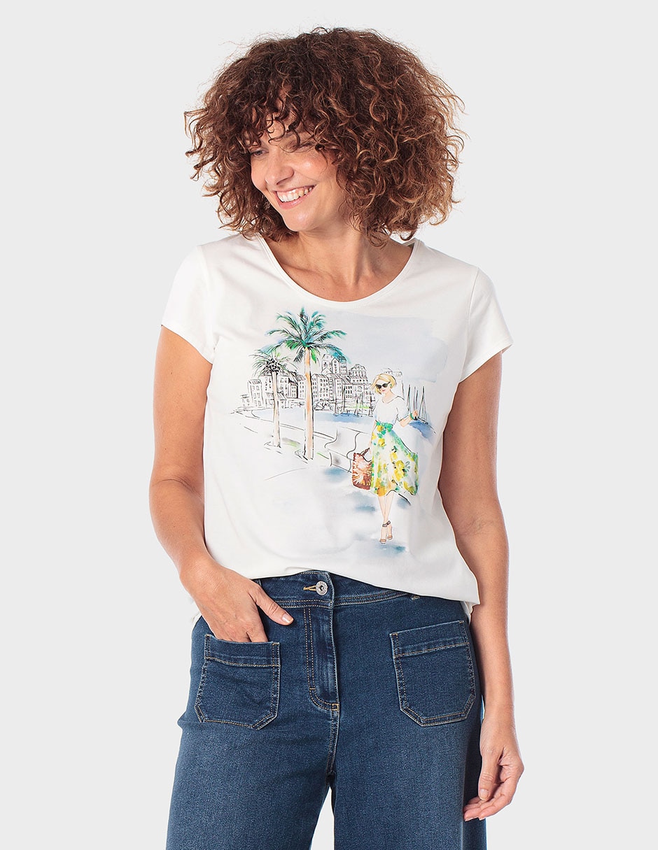Playera manga corta cuello redondo para mujer