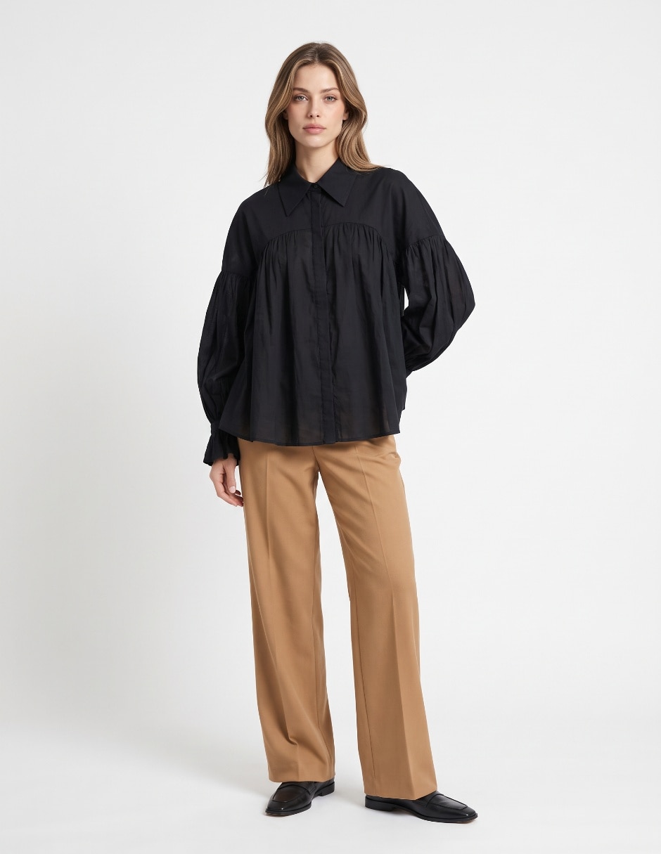 Camisa de algodón manga larga para mujer