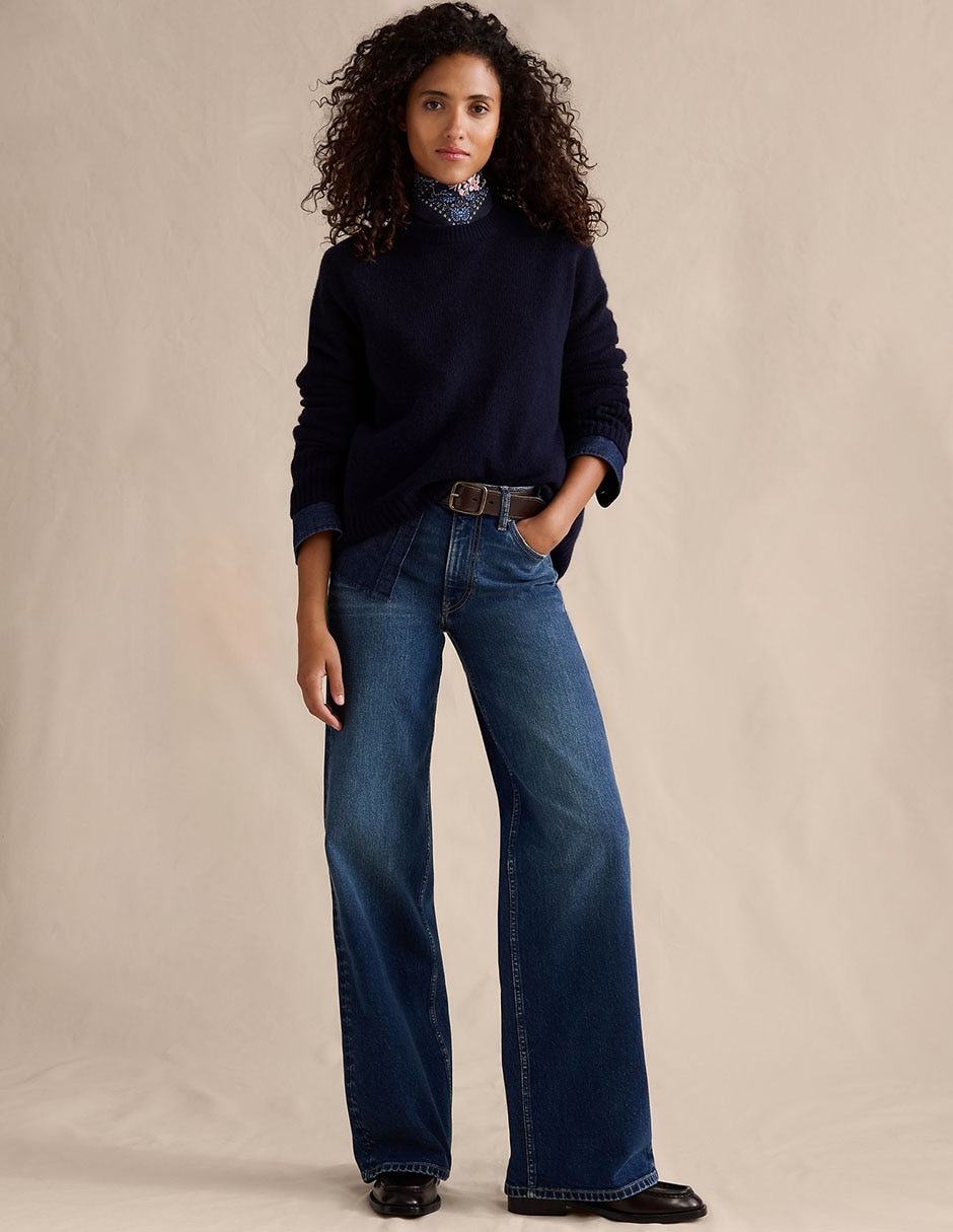 Jeans wide leg corte cintura para mujer
